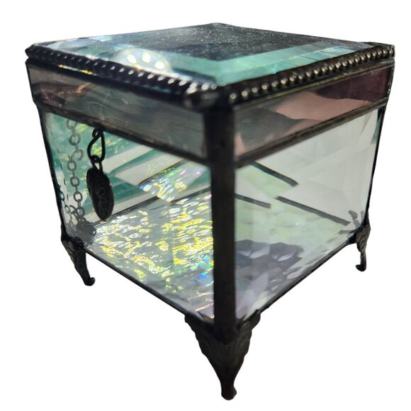 Trinket box J. Devlin Glass Art Hinged Lid Heart Charm pink clear valentine - Picture 2 of 6